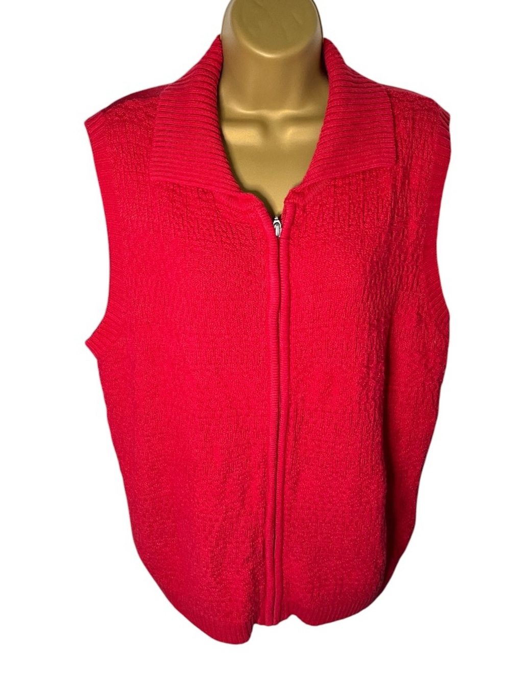 CJ Banks Zip Front Sweater Vest Textured Mock Neck Red 1X